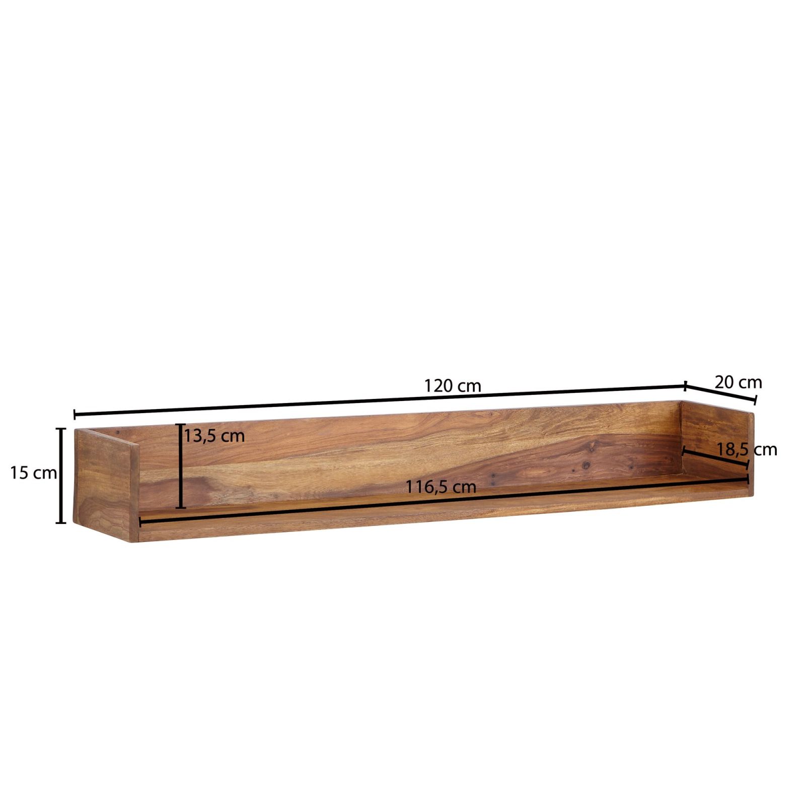 Wandregal - Sheesham massiv - 120 cm
