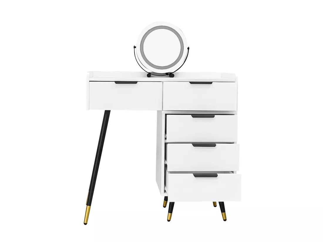 Coiffeuse Table de rangement avec miroir LED et tablette coulissante,Vanity avec 5 tiroirs,Blanc