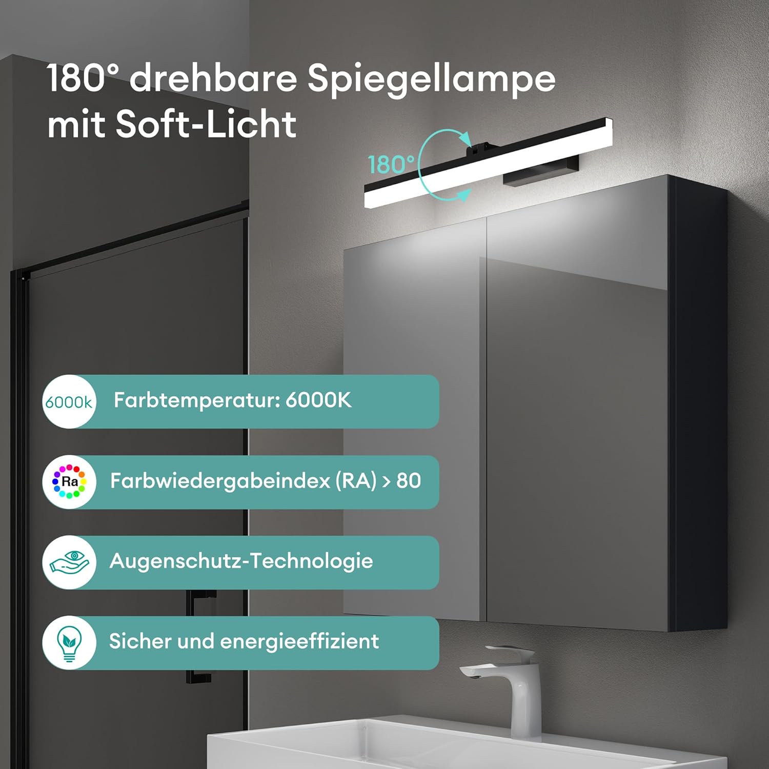 Mai & Mai Spiegelschrank Bad mit Beleuchtung Badschrank mit 2 Spiegellampen BxTxH 120x15x70cm Spiegelleuchte 180° Drehbar LED Badlampe 40cm