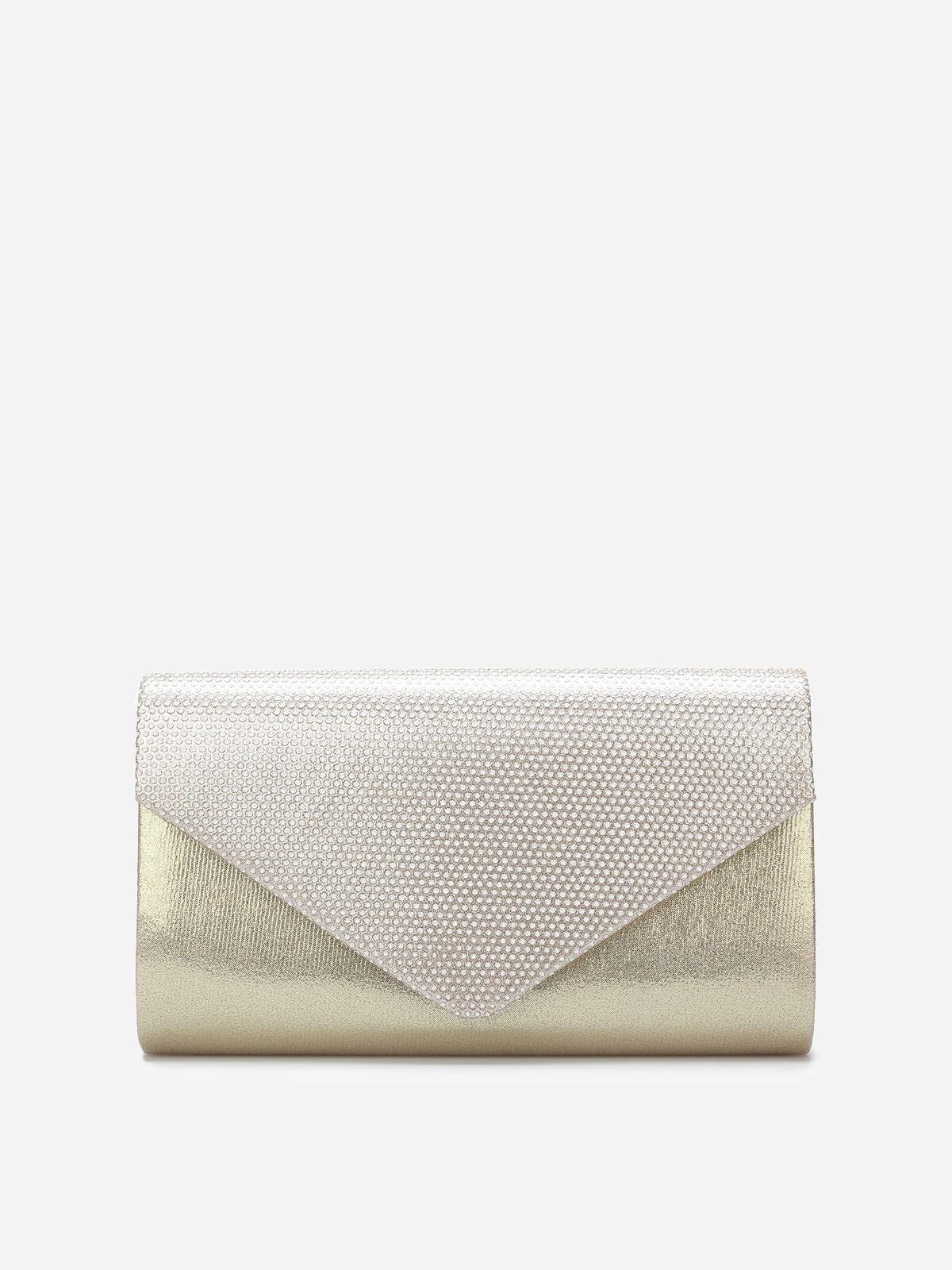 Pochette enveloppe satinée à strass- Doré