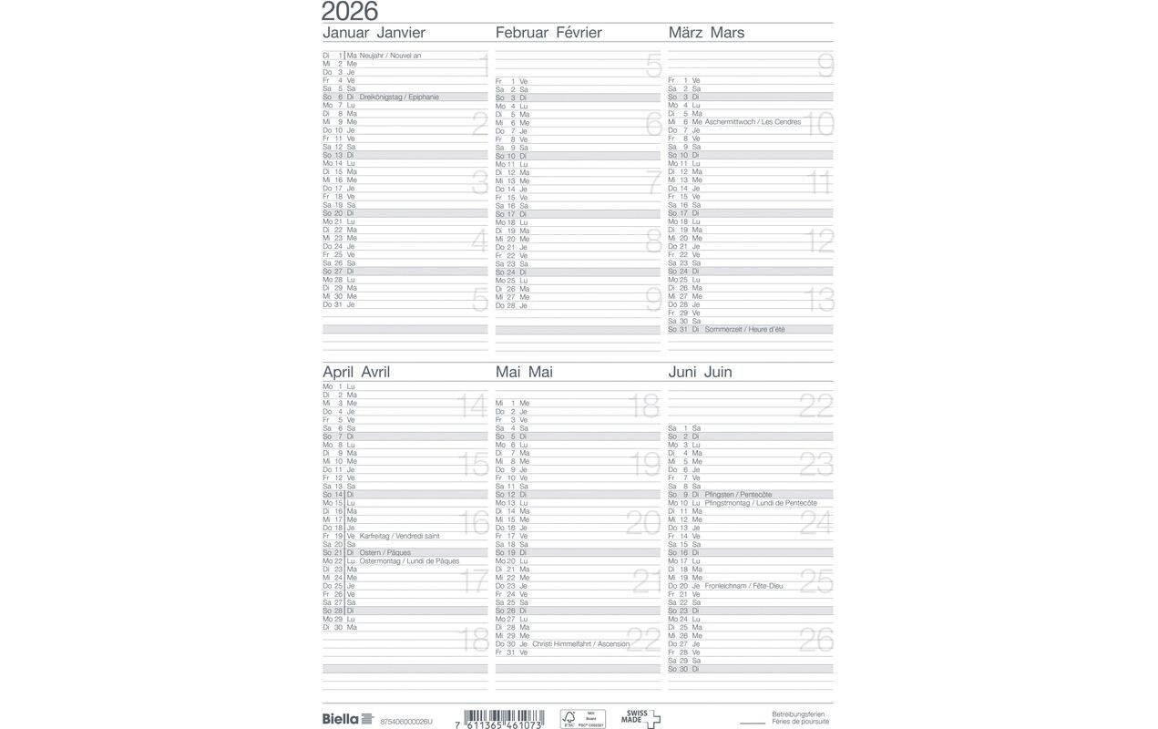 Tafelkalender Tafelkalender I D/F, A4, 6 Monate pro SeiteWandkalender 2026