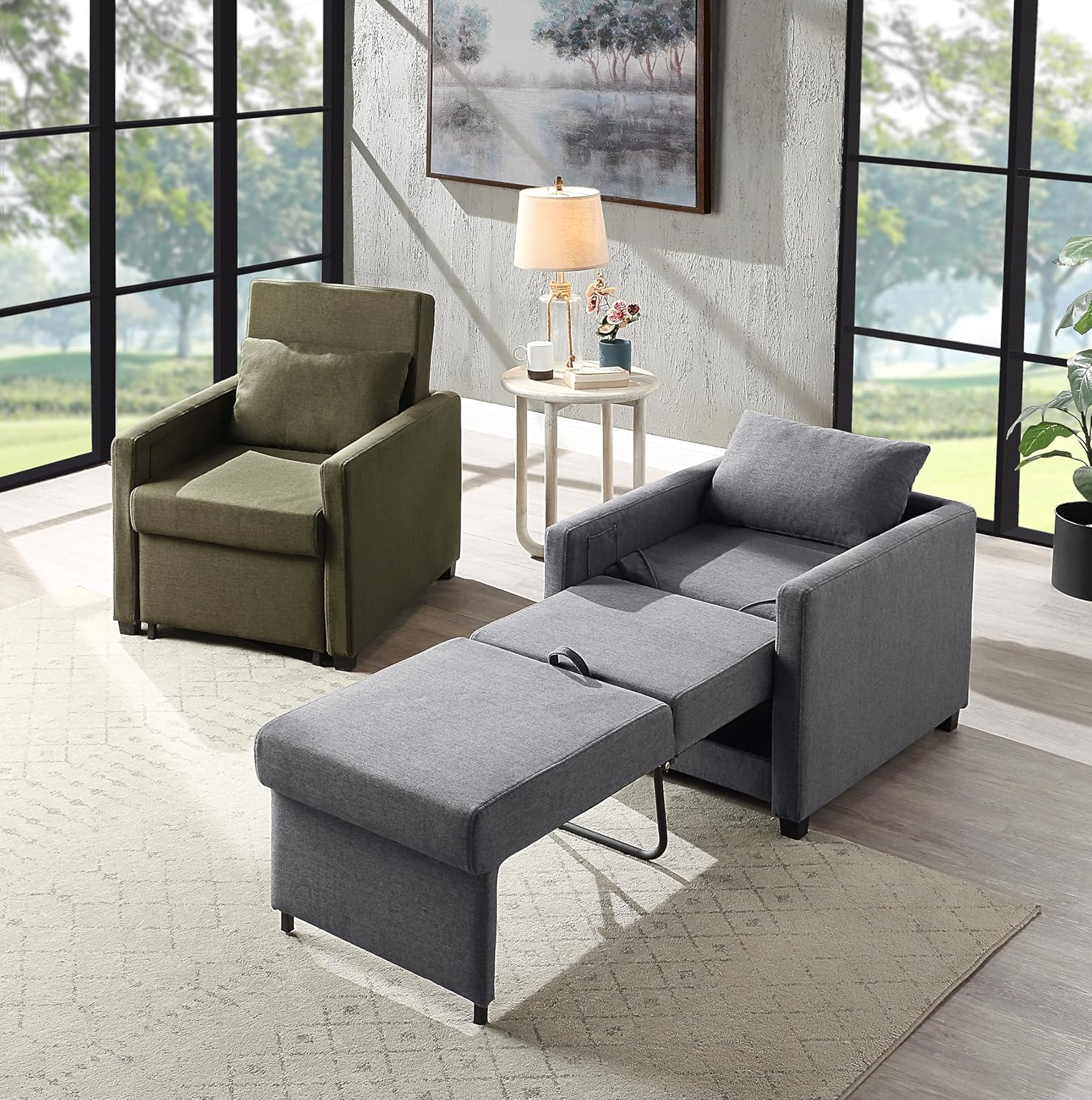 Atlantic Home Collection Schlafsessel Jerry, BxTxH: 74 x 89 x 89 cm, Liegefläche ca. 57 x 183 cm, mit Fernbedienungstasche, Grau
