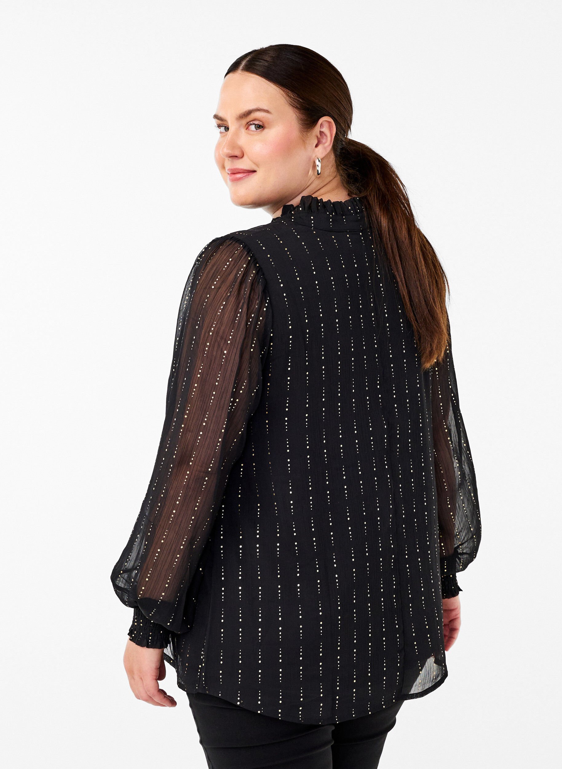 Mønstret chiffonbluse med bindebånd