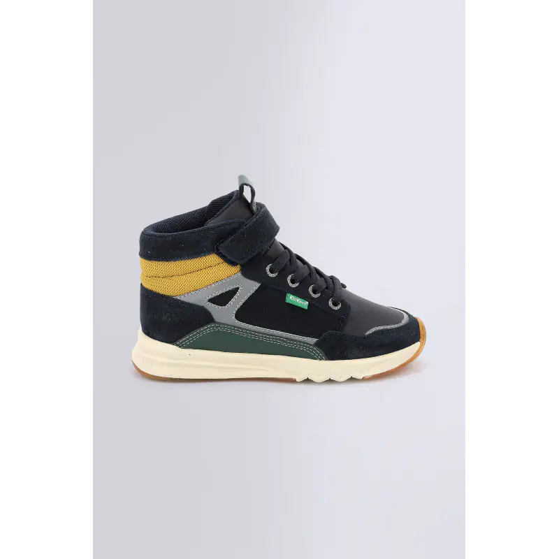 KIKAFAR MARINE VERT JAUNE SNEAKERS HAUTES Cuir Garçon