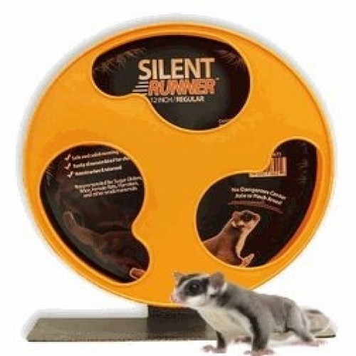 Roda de exercícios Silent Wheel para esquilos-voadores e pequenos animais de estimação, preta e laranja.