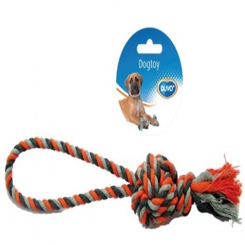 Brinquedo de corda com alça e bola com nó para cães