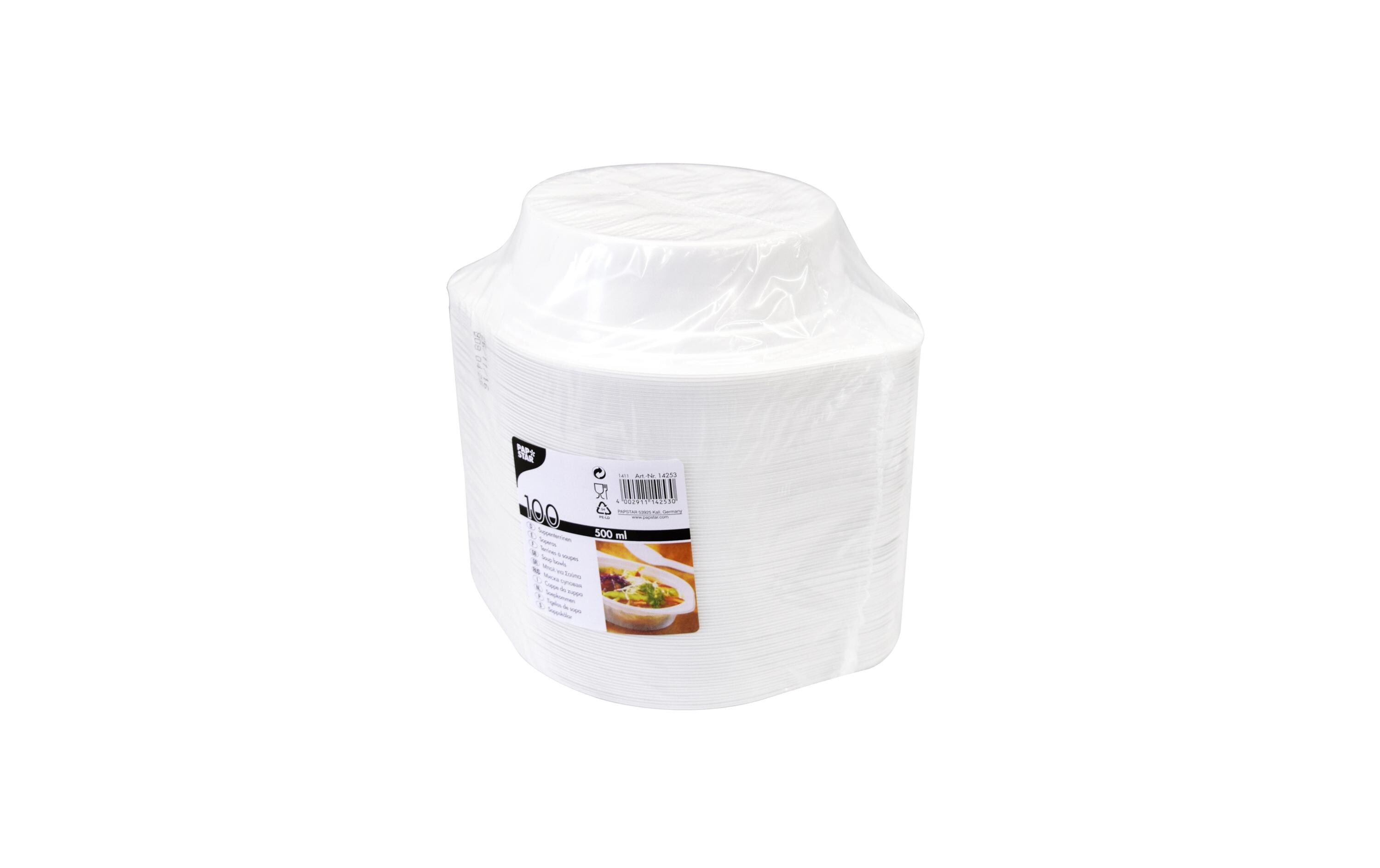 Einwegteller Suppenterrine 15.6 cm, 100 Stück, WeissSuppenbecher mit Anfasser
