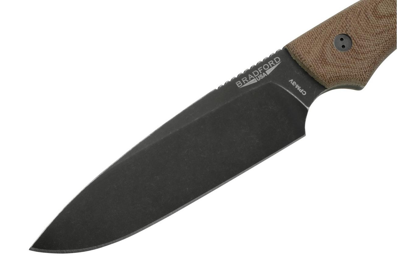Bradford Knives Guardian 5, 5S-104N-3V, 3D Natural Micarta, CPM-3V, Sabre Grind, Nimbus Blackwashed Finish, vaststaand mes