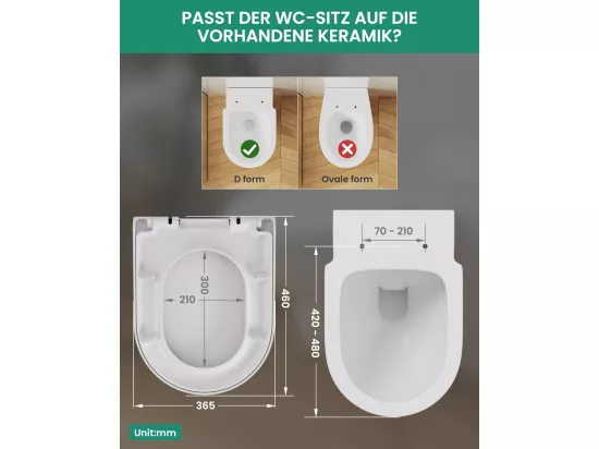 Cecipa max Abattant WC Frein de Chute, Siège de Toilettes en Forme de D, Blanc Couvercle de Toilette pour Salle de Bain