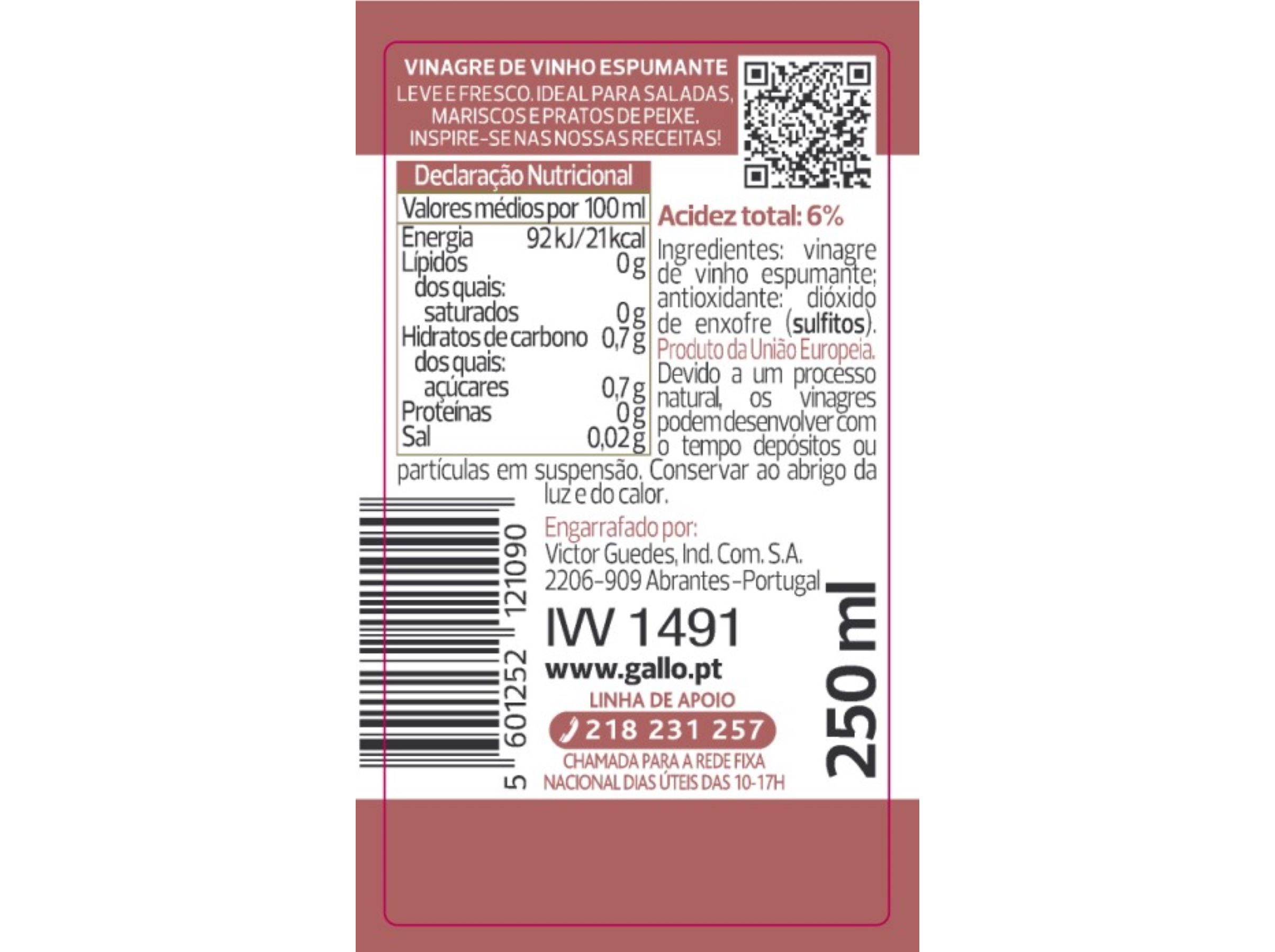 VINAGRE GALLO : VINHO ESPUMANTE 250ML