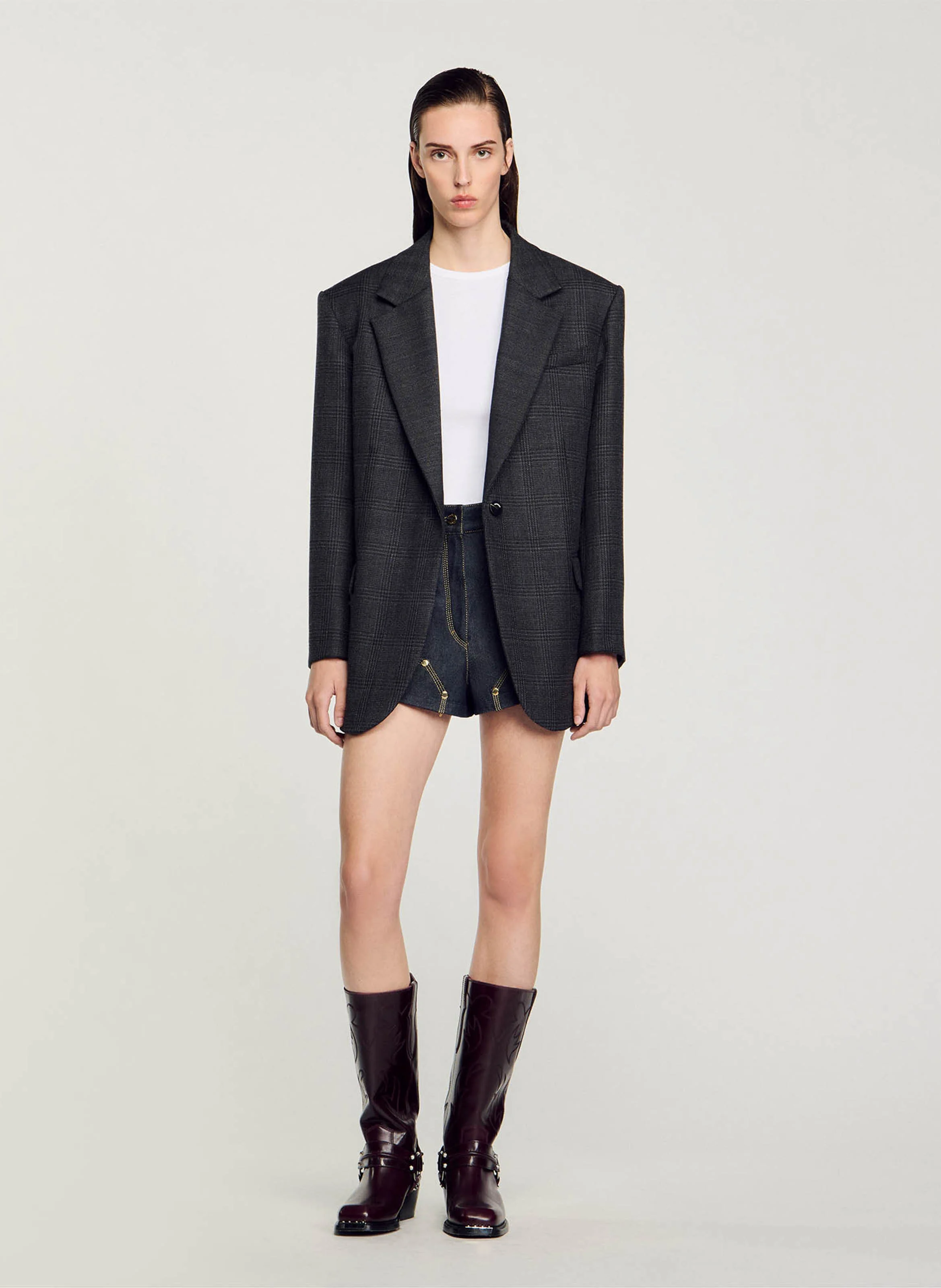 Veste tailleur ample en laine | Gris