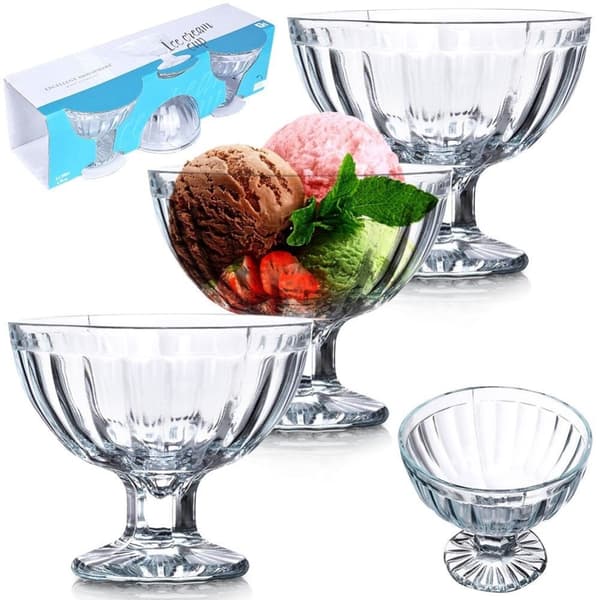 Tre elegante dessertskåler i glass, tåler oppvaskmaskin