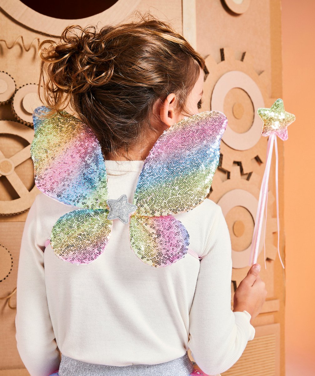 GREAT PRETENDERSDÉGUISEMENT PAPILLON FILLE ARCENCIEL AVEC JUPE AILES ET BAGUETTE