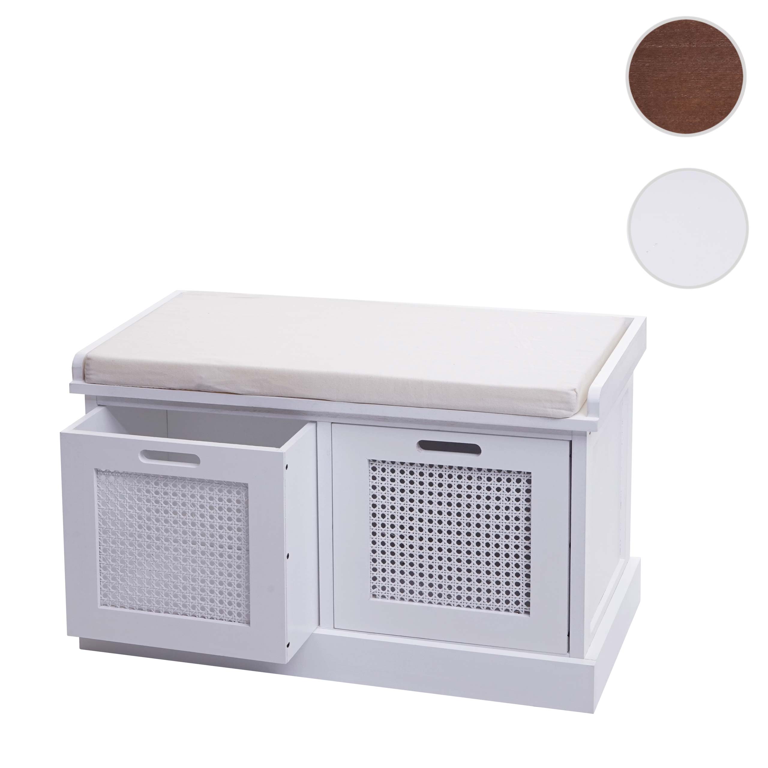 Sitzbank MCW-J49, Polsterbank Garderobenbank, Kissen Aufbewahrungsboxen Staufach 47x75x40cm ~ weiß, Polster creme-