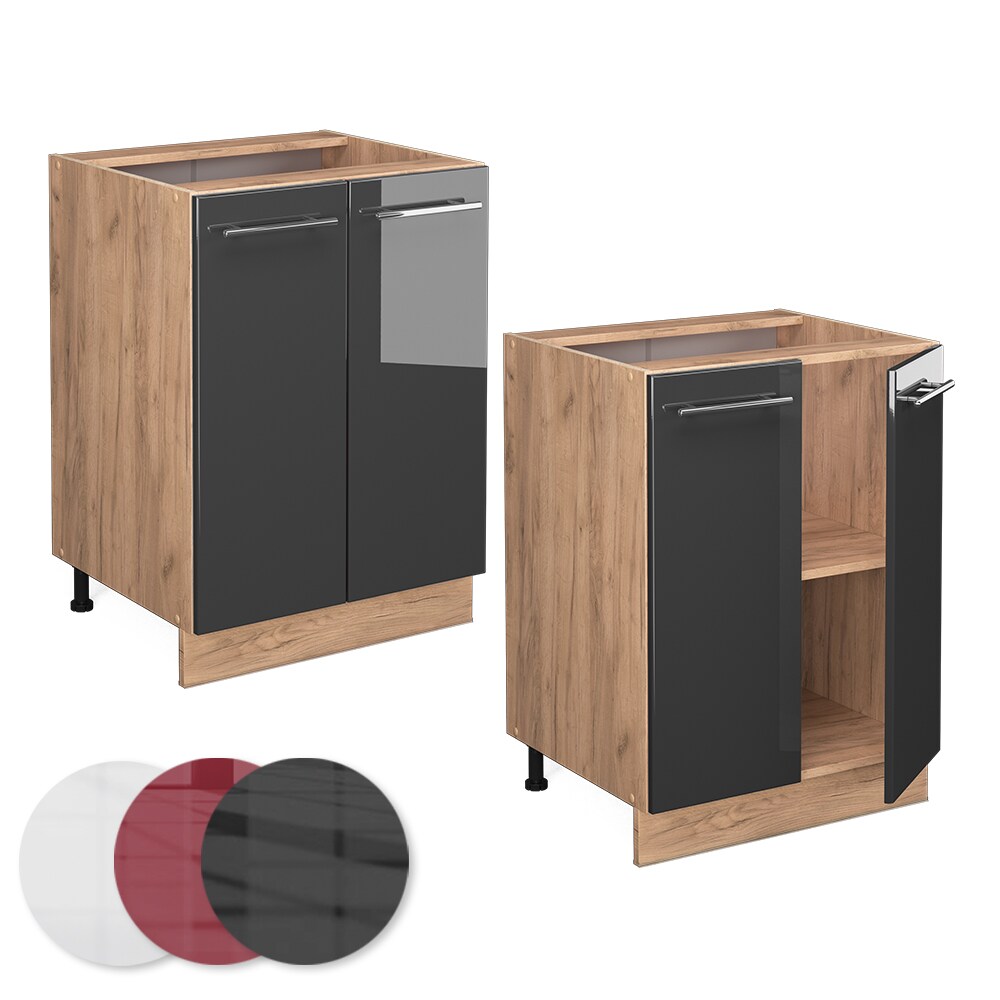 Vicco Unterschrank Küchenschrank Küchenmöbel Fame-Line Eiche Anthrazit modern 60 cm Küche Einbauküche Drehtür Einlegeboden Blende Küchenzeile Hochglanz