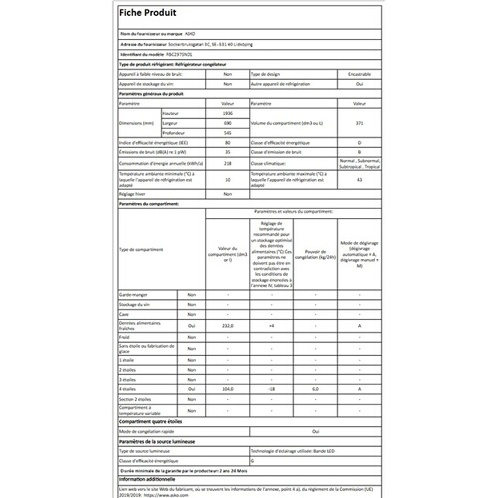 Réfrigérateur congélateur en bas Asko RBC297SND1 194 cm