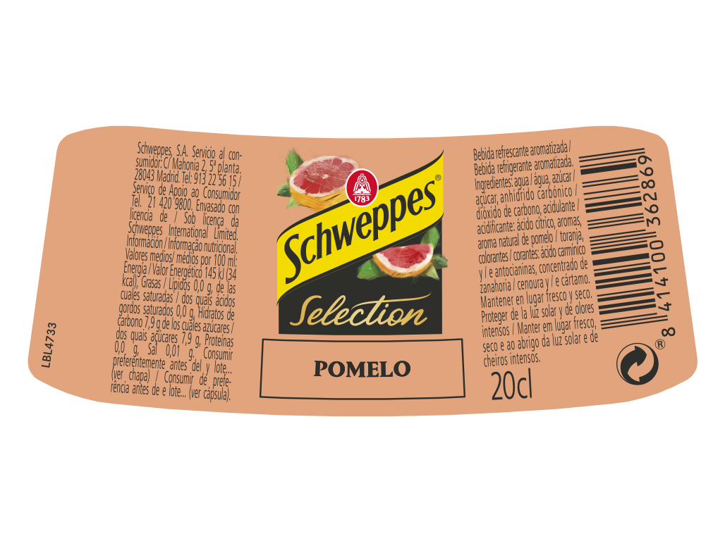 ÁGUA TÓNICA SCHWEPPES SELECTION TORANJA 0.20L