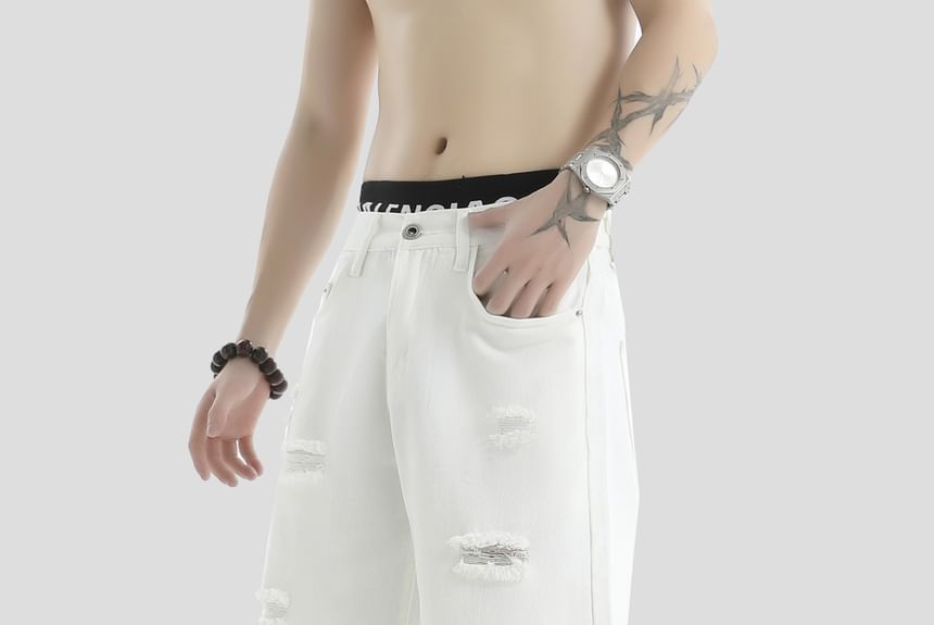 INStudio - Mid Rise Distressed Washed Denim Shorts