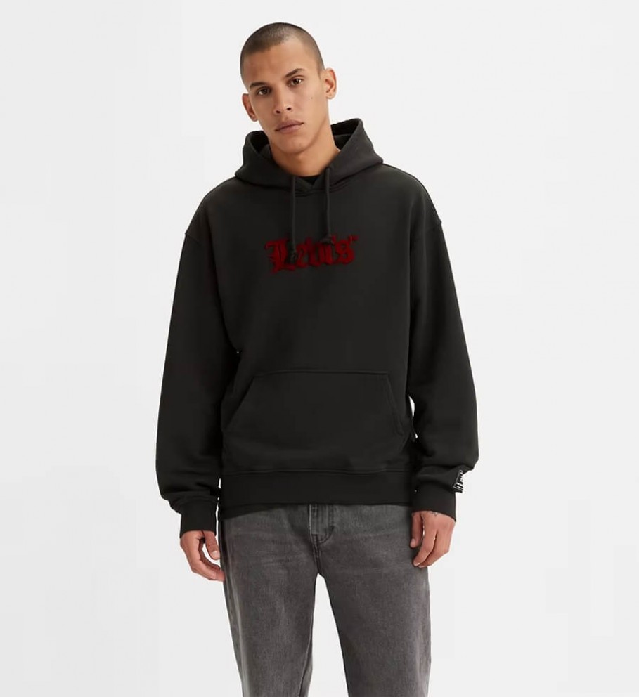 Moletom com capuz Levi's preto, modelagem folgada e estampa.