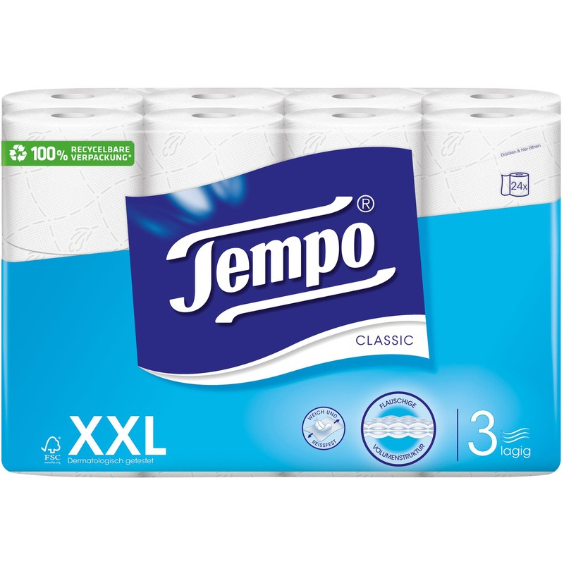 TEMPO Toilettenpapier<br>24 Stück, Rolle, 3lagig 160 Blatt