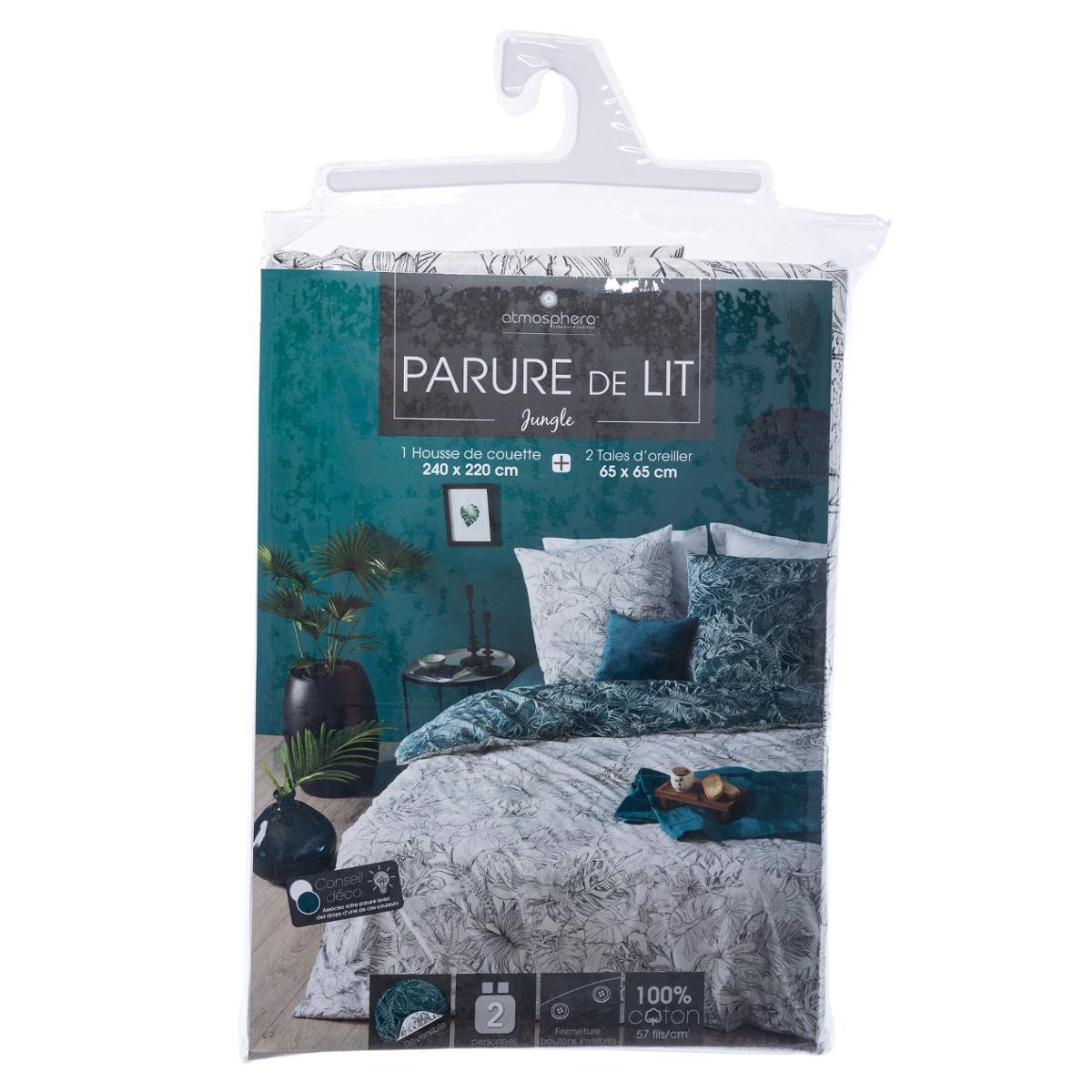PARURE IMPRIMEE JUNGLE NOIR ET BLANC 240X220CM