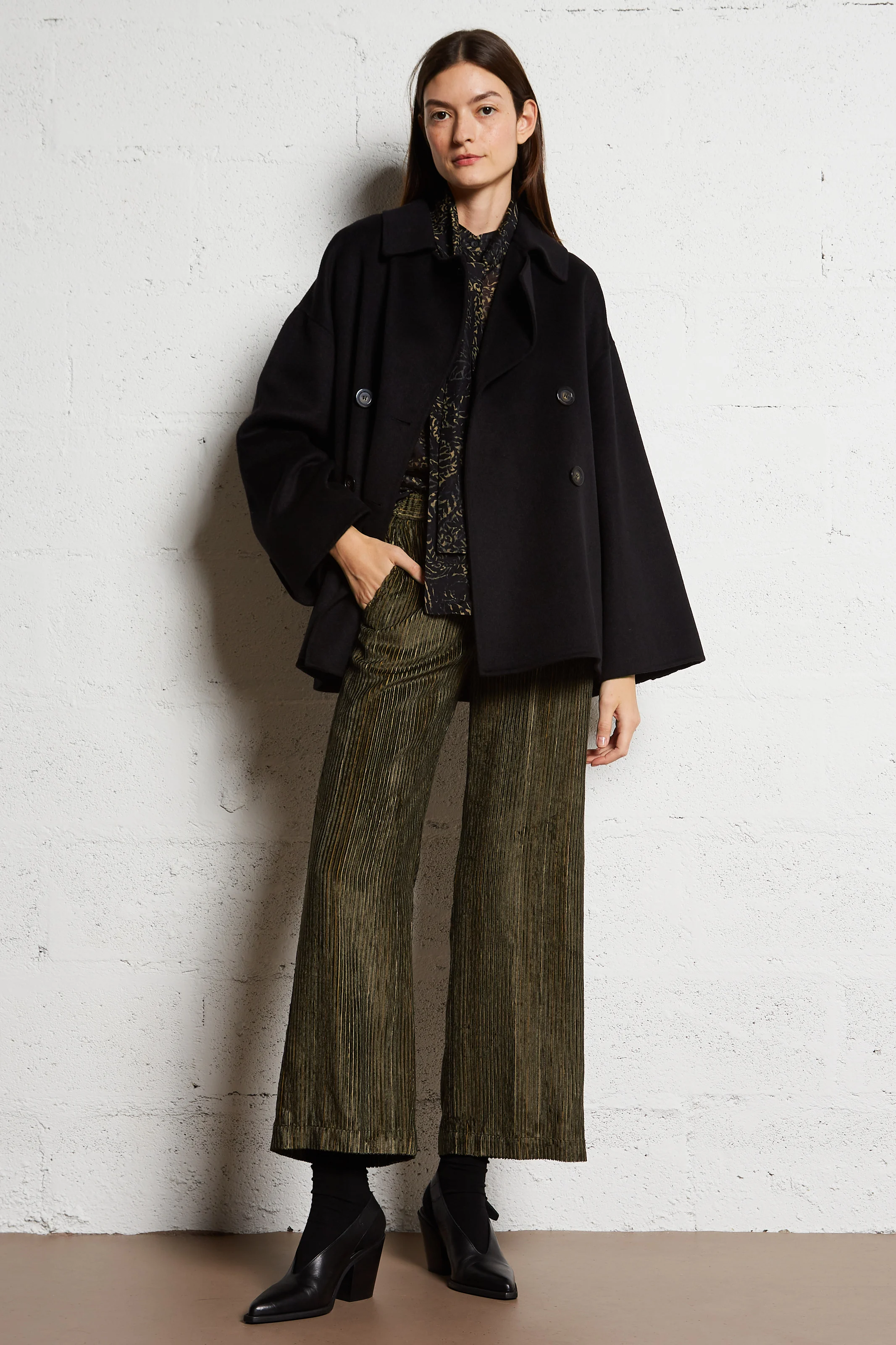 PINO - Manteau ample col tailleur en laine mélangée | Noir