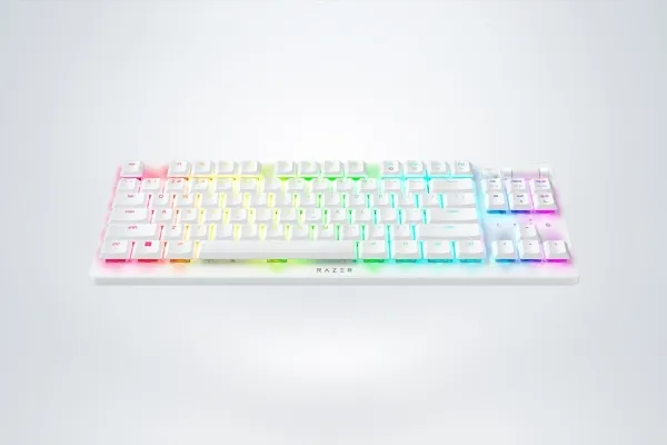 Razer DeathStalker V2 Pro - Tastatur - tenkeyless - backlit - trådløs - 2.4 GHz, Bluetooth 5.0, USB-C - QWERTY - USA - tastkontakt: Razer Linear Optical Switch Red - hvid