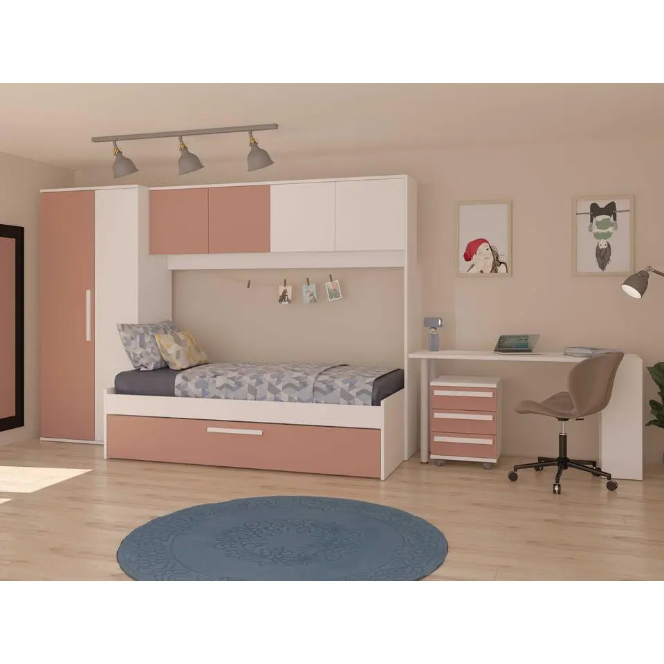 Bed met bedbrug en bedlade Lev-roze/wit