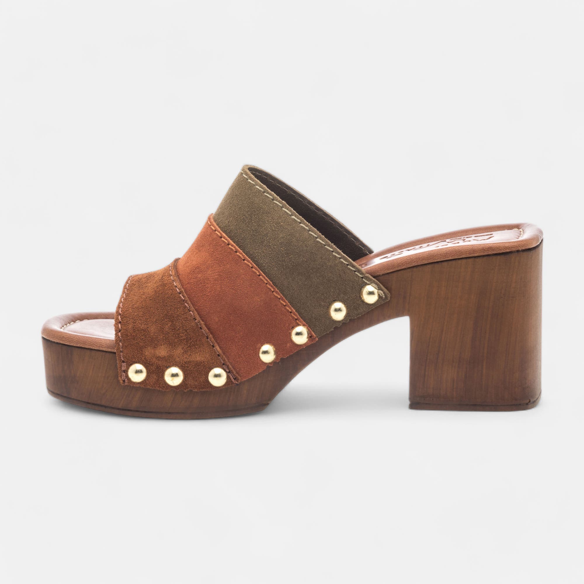 Chaussures semelle bois à talon compensé Femme en cuir multicolore
