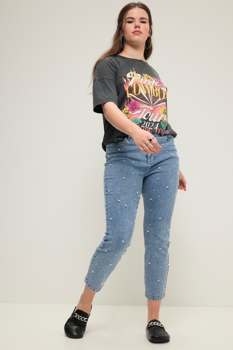 Mom-Jeans, Zierperlen, 5-Pocket