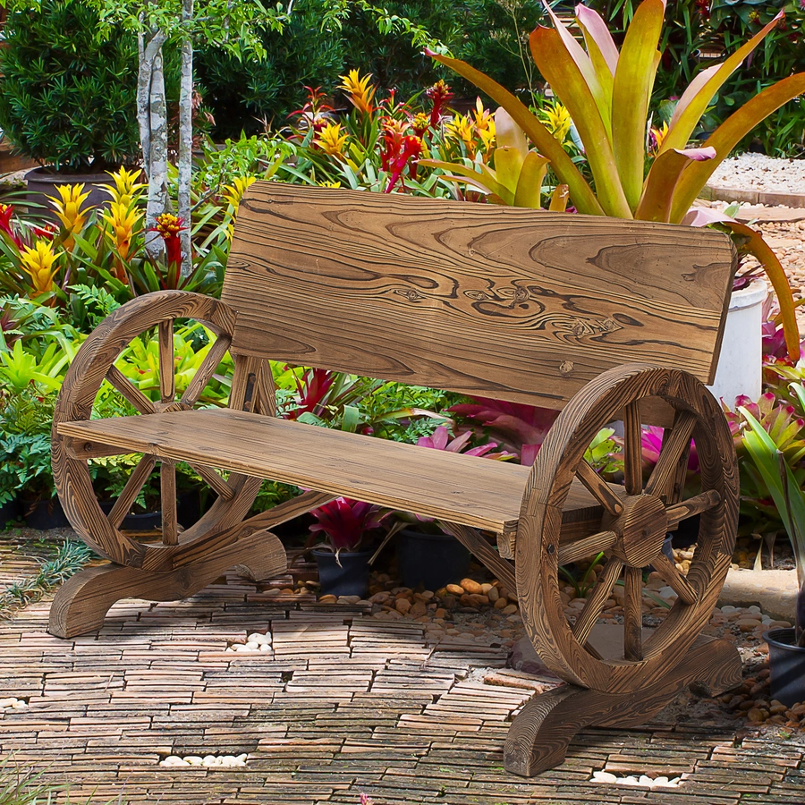 Outsunny Gartenbank im Wagenrad-Design dunkelbraun