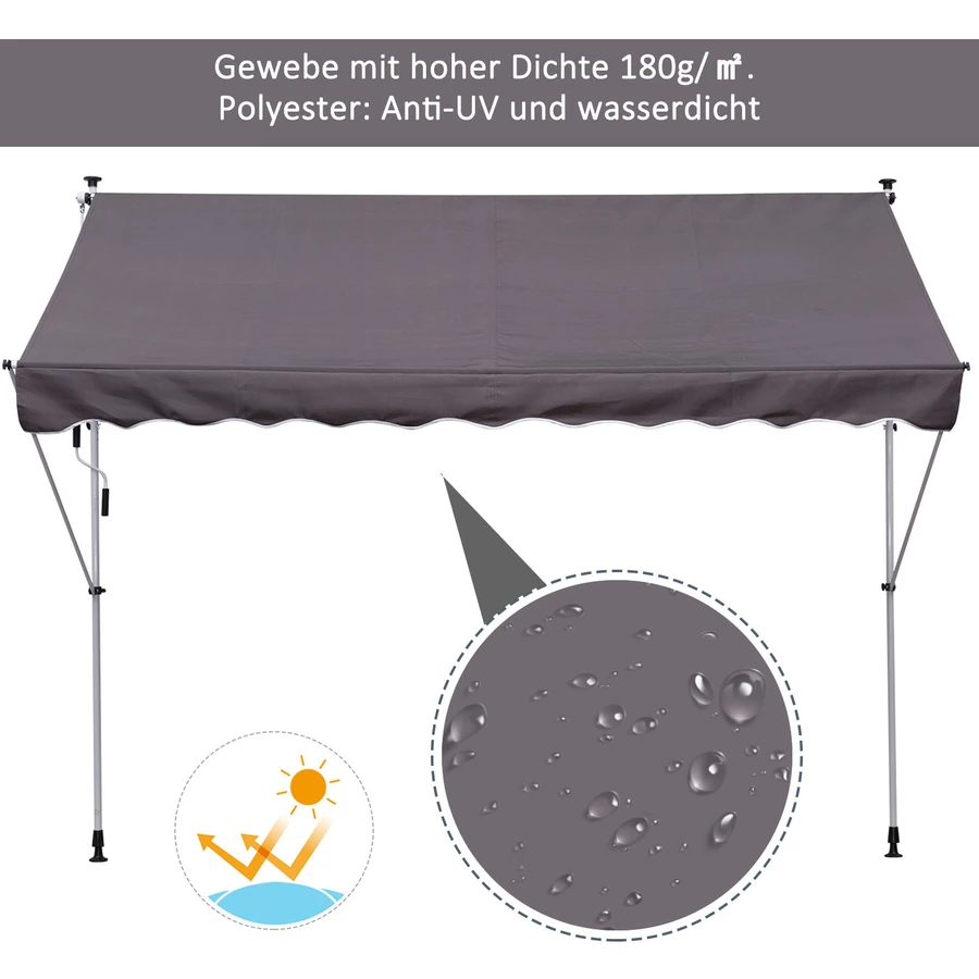 Outsunny Klemmmarkise mit Handkurbel grau