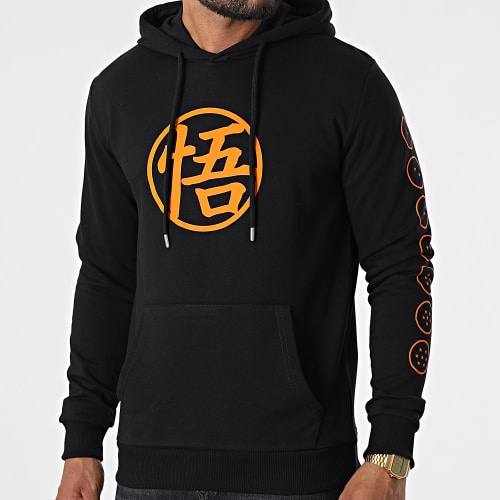 Sweat Capuche Goku Kanji Noir Orange