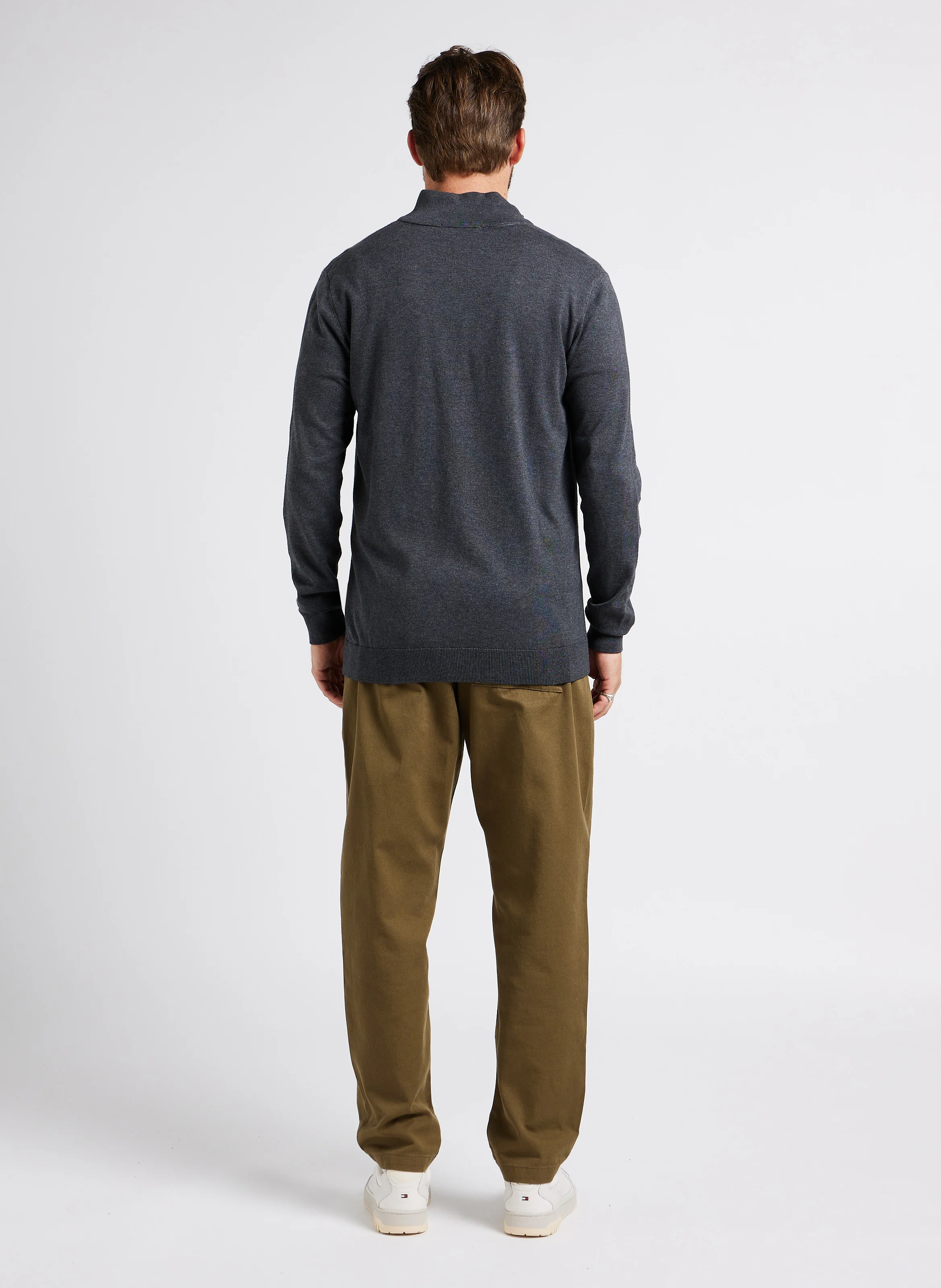 BERG - Pull col montant zippé regular-fit en coton | Gris