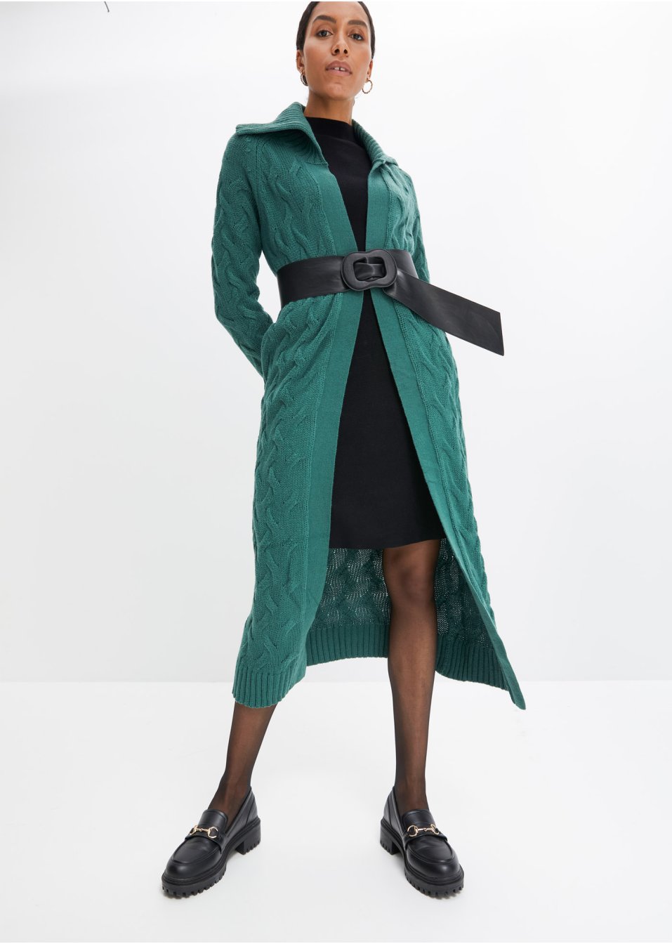 Veste longue en maille torsadée