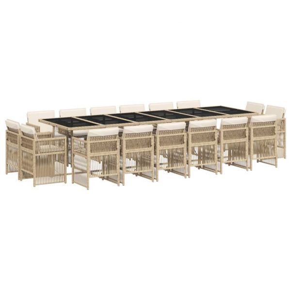vidaXL 17 Peças Conjunto de Jantar para Jardim com Almofadões Vime Pe Bege - 608861175