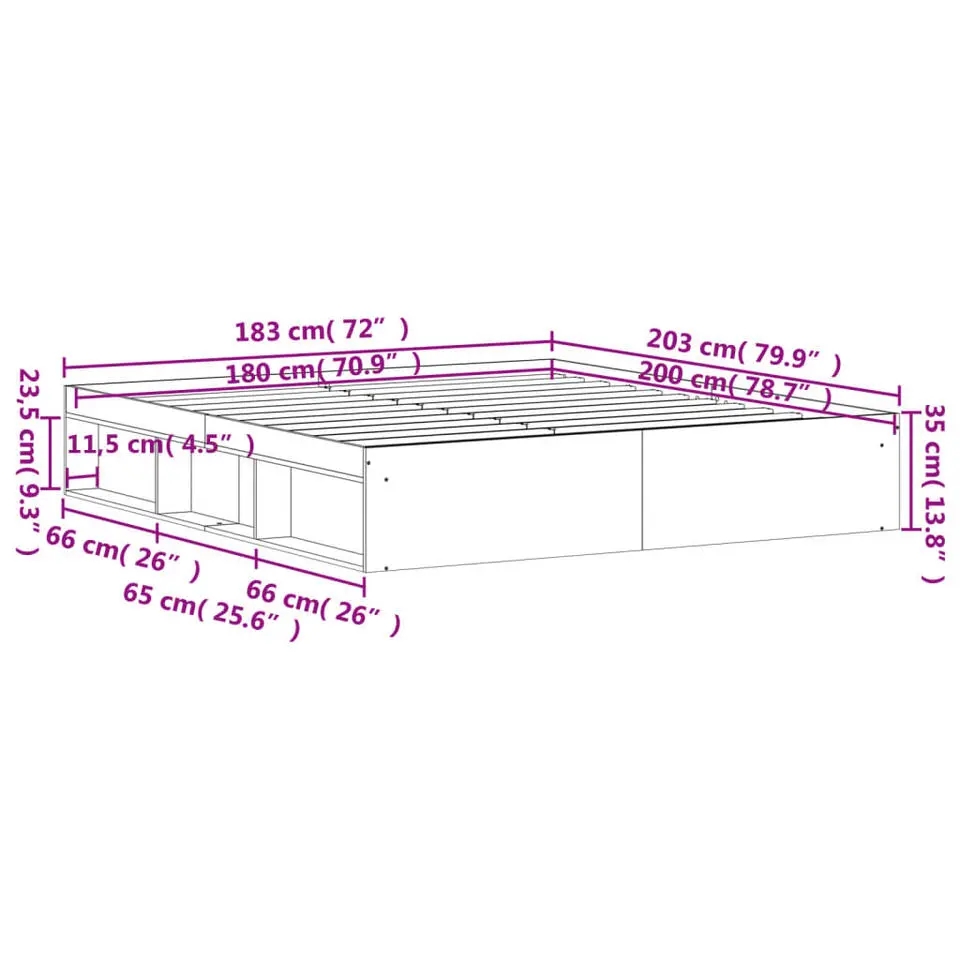 vidaXL - Tweepersoonsbed met opbergruimte - Sonoma eikenkleurig - 180x200 cm