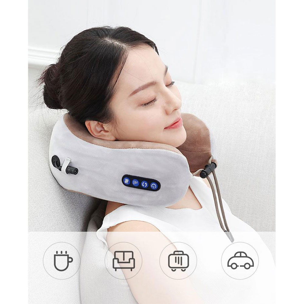 Shiatsu Nacken Massage Kissen Tiefenknetmassage Massagegerät mit Wärmefunktion - Grau / Braun