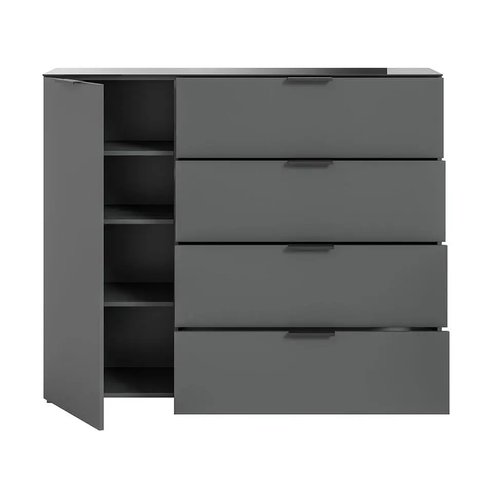 Hioshop Ray dressoir 4 laden 1 deur antraciet