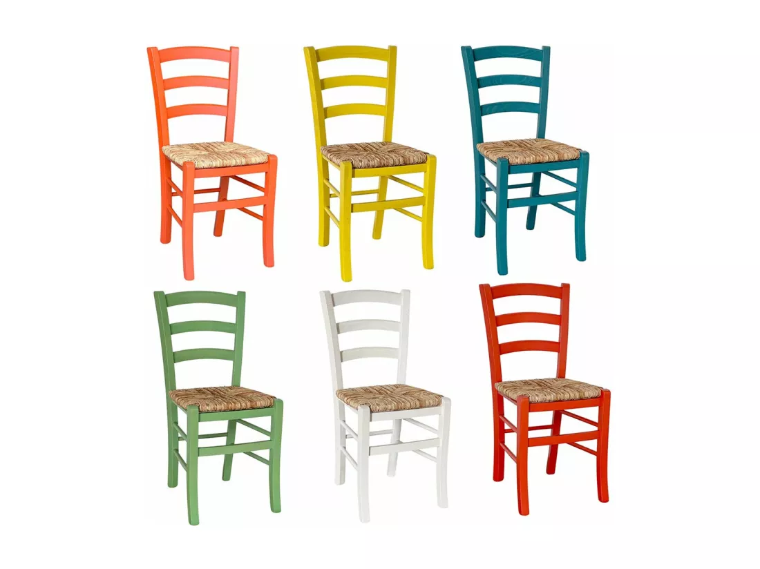 Lot de 6 chaises en bois Venise orange jaune turquoise vert blanc rouge