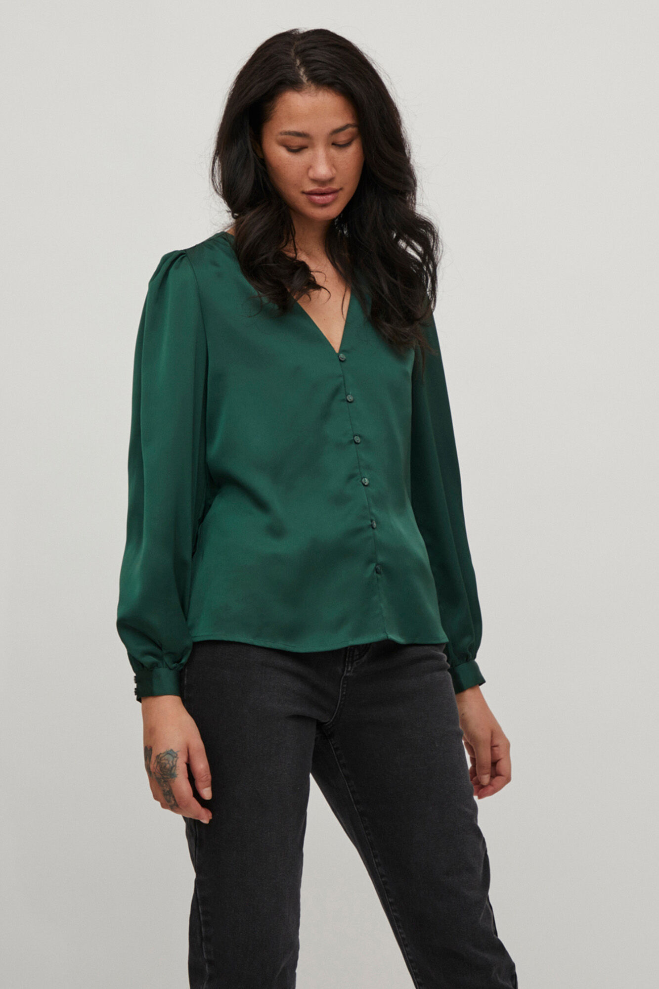 Blusa feminina de manga comprida com gola alta - Verde