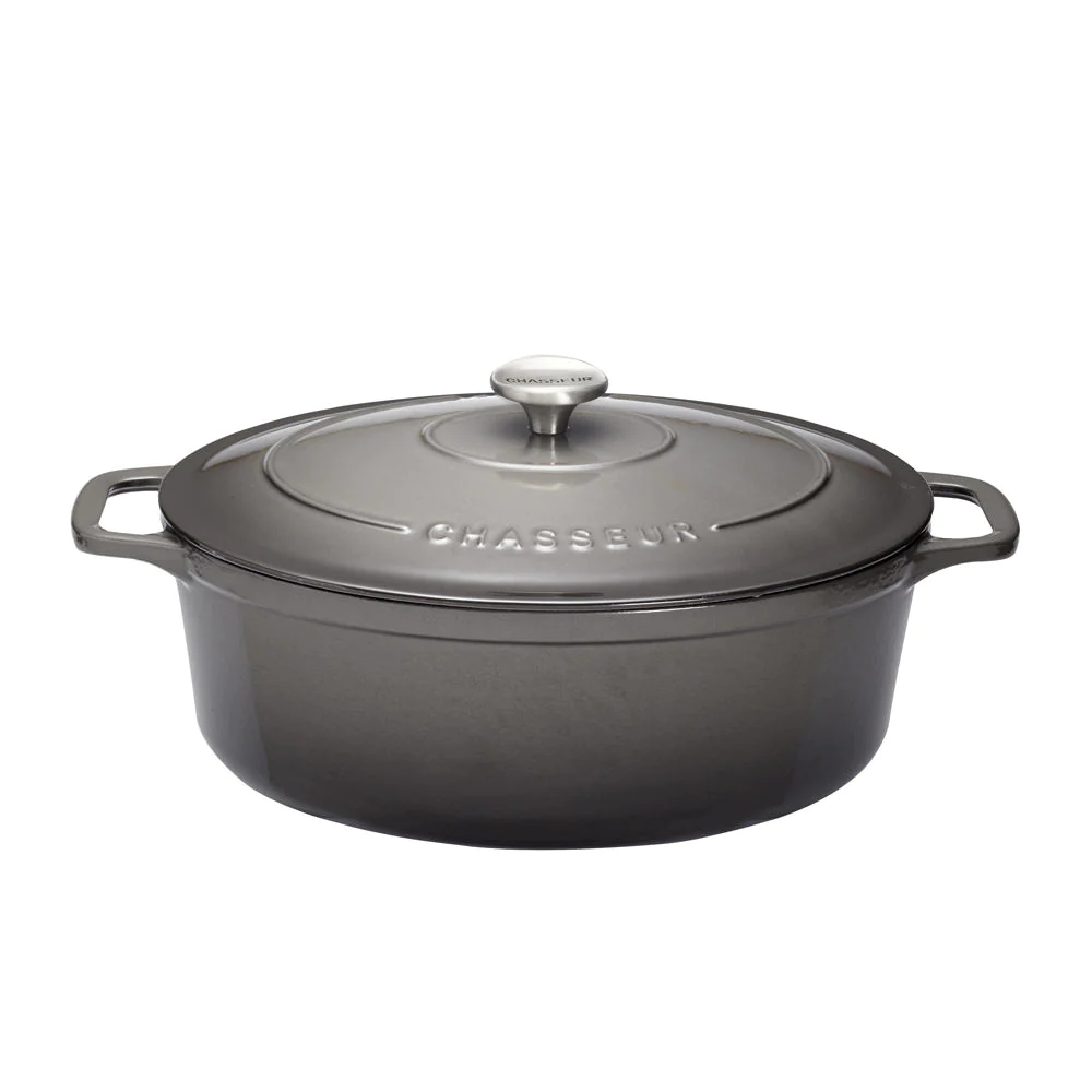 Cocotte ovale 33 cm chasseur gris caviar intérieur noir Chasseur