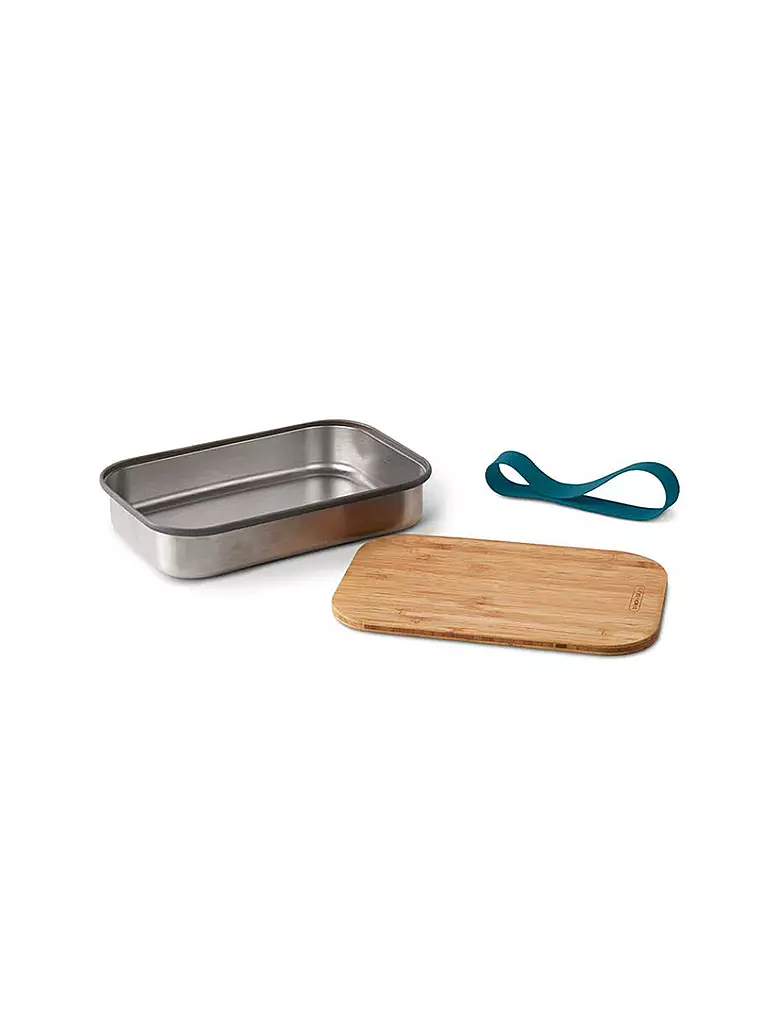 BLACK+BLUM Frischhaltedose - Sandwichbox Edelstahl/Bambus 22x15cm Ozean blau