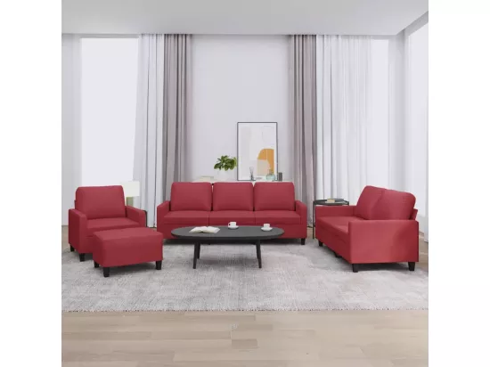 Ensemble de canapés 4 pièces et coussins Rouge bordeaux Similicuir