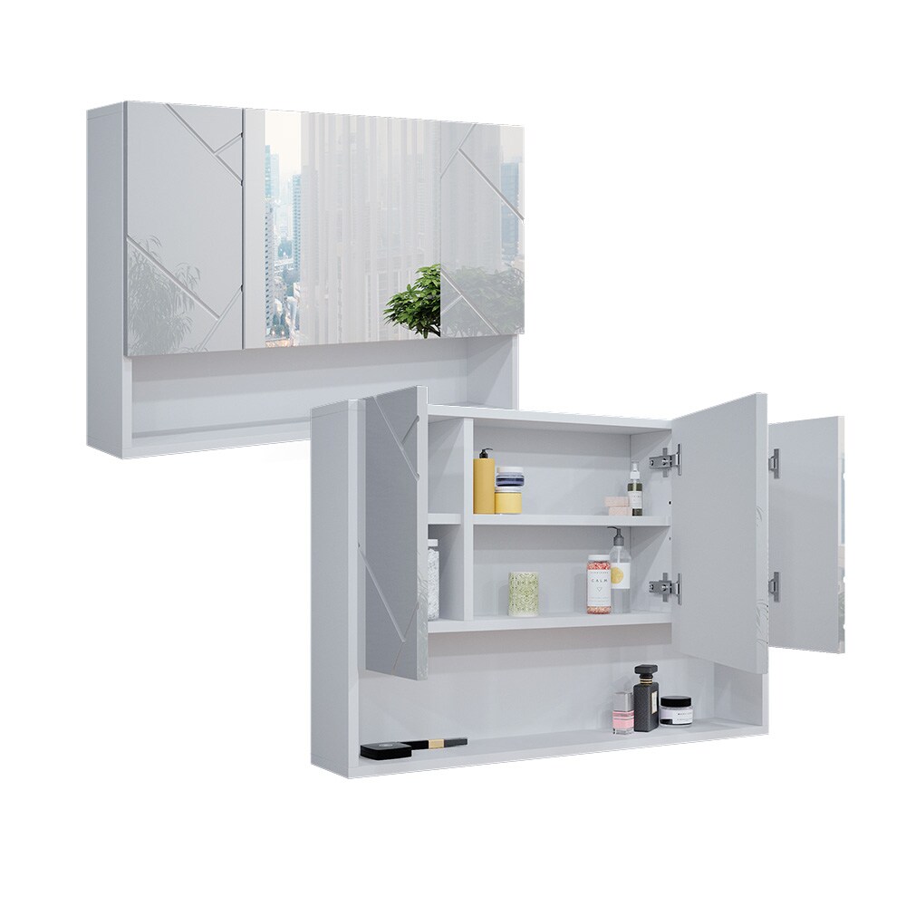 Vicco Spiegelschrank Badspiegel Wandspiegel Irma Weiß Hochglanz 80 cm modern Badezimmer Spiegel Badezimmerschrank Badezimmermöbel Spiegeltür Schranktür Hängeschrank Einlegeboden Regal Ablage