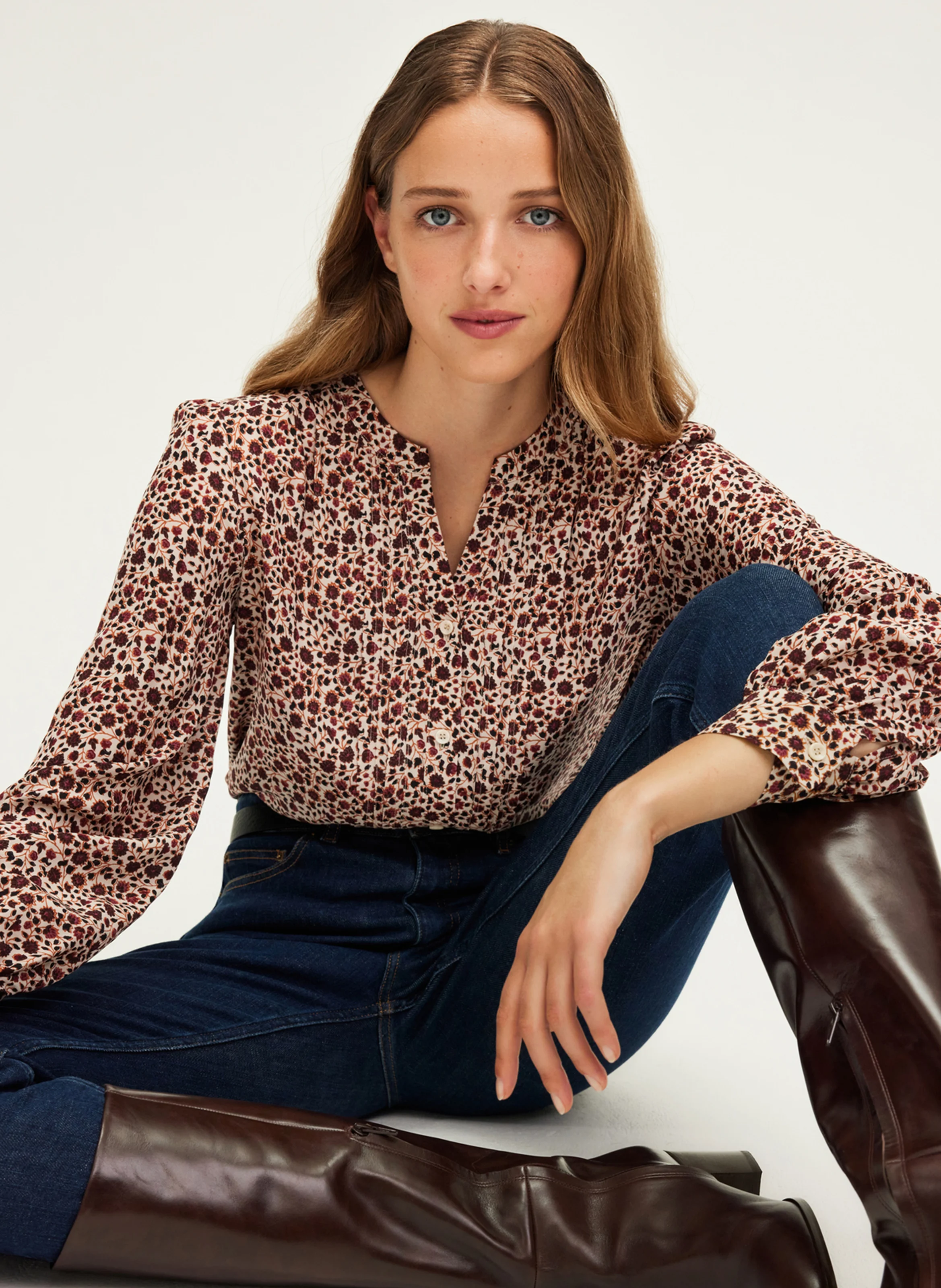 BERNIKE - Chemise droite fluide à fleurs | Beige