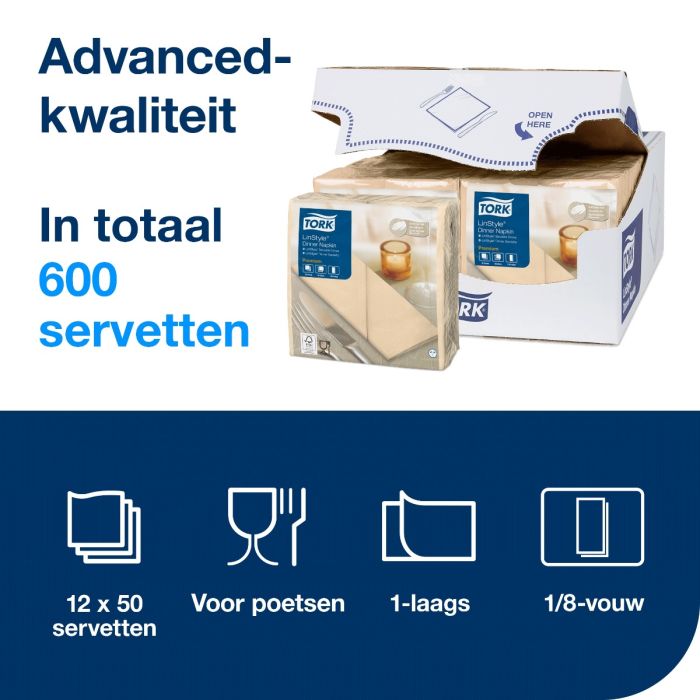 700st Tork 478185 - 478146 Linstyle servetten creme 39x39cm 1/8 vouw