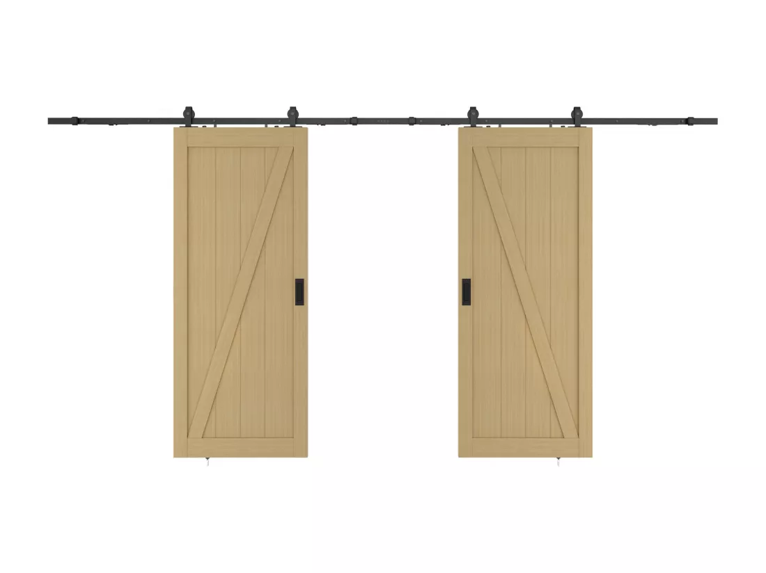 Porte coulissante double avec système en applique en bois et MDF - Naturel clair - 2 x H205 x L93 cm - BALERMA