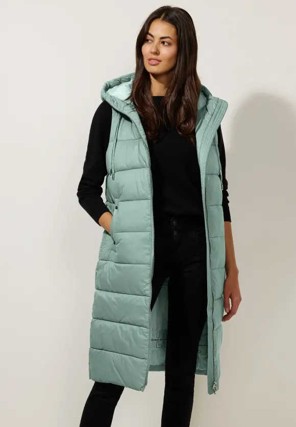 Lange Steppweste mit Kapuze - polar mint