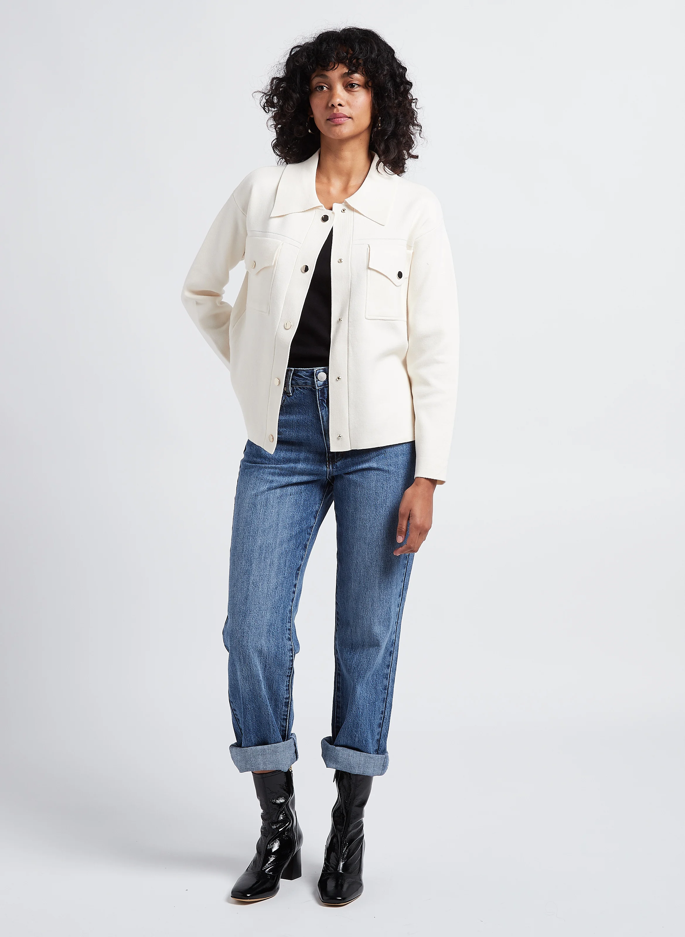 JOLINE - Jean taille haute droit en coton | Bleu